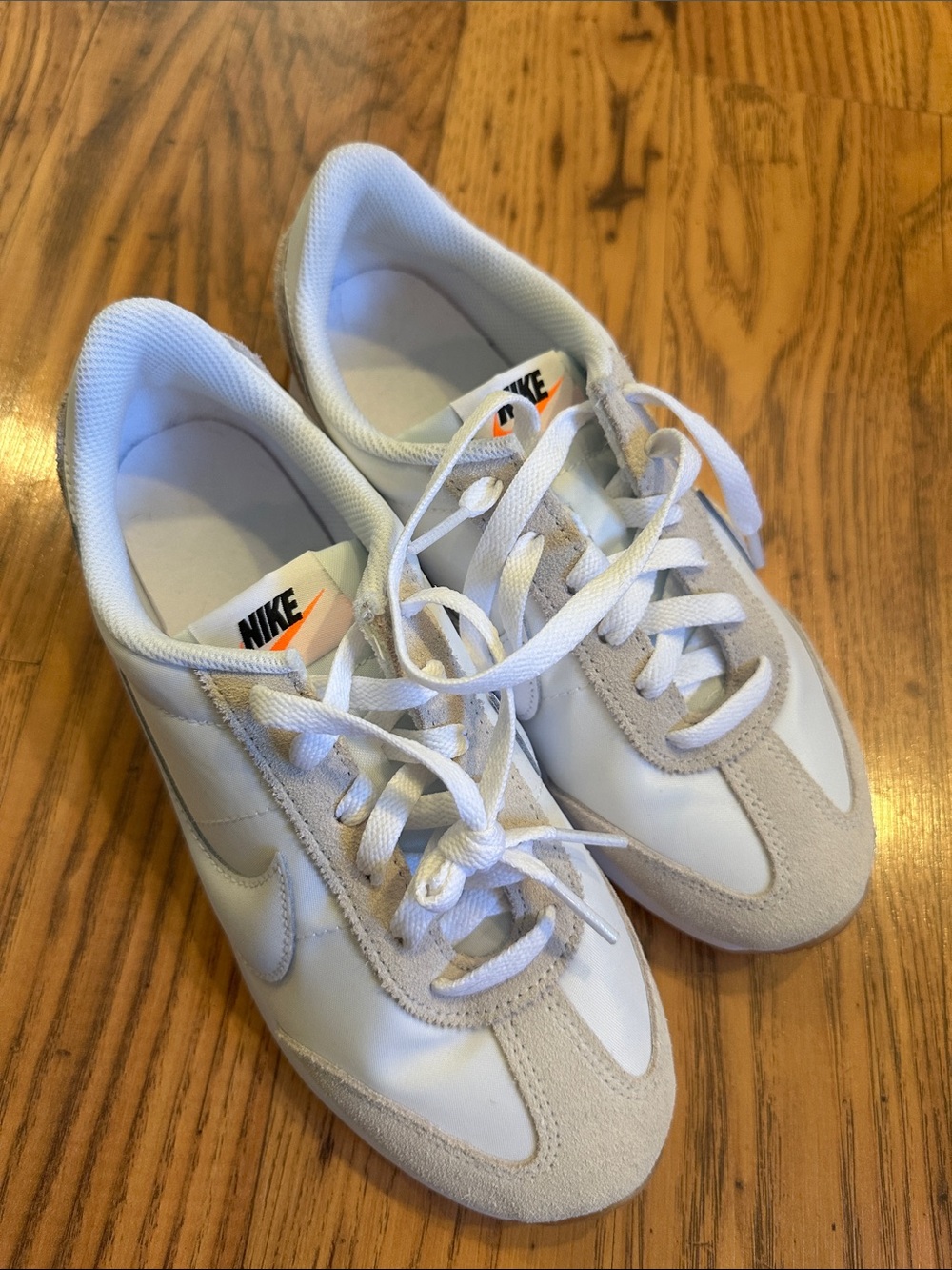 Nike White and Light Gray Classic Runner Sneakers